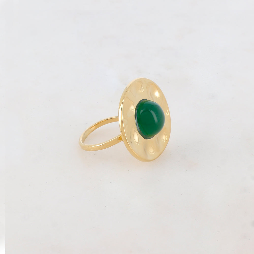 Bague ronde réglable avec pierre naturelle - Jade vert