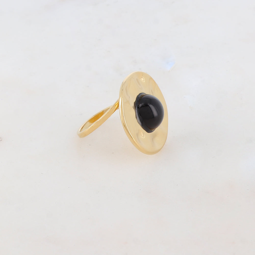 Bague ronde réglable avec pierre naturelle - Onyx