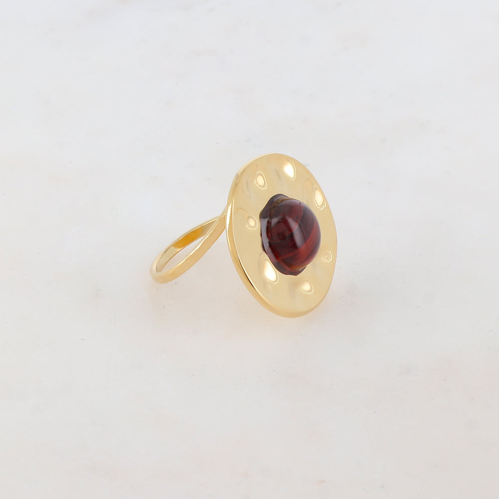 Bague ronde réglable avec pierre naturelle - Œil de tigre