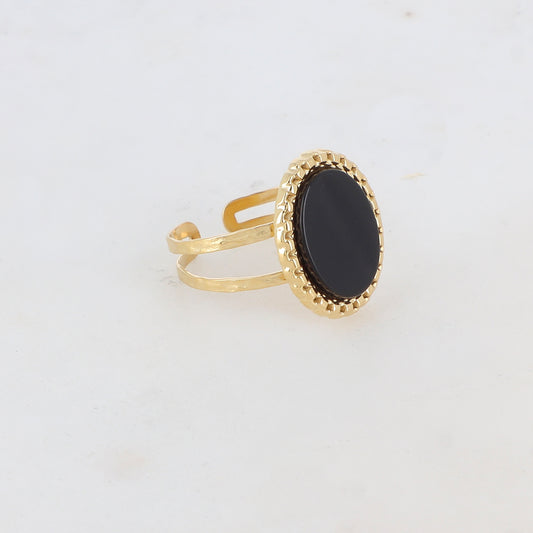 Bague 2 rangs avec pièce ovale, pierre naturelle - Onyx