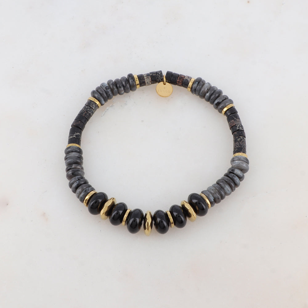 Bracelet élastique avec pierres naturelles et perles heishi