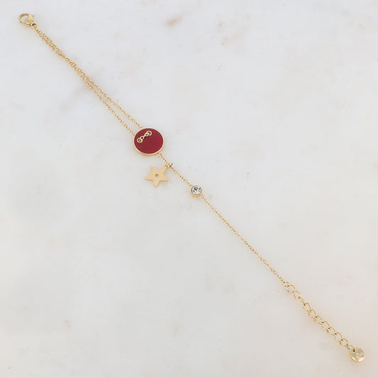 Bracelet avec étoile, oxyde de zirconium, bouton émaillé
