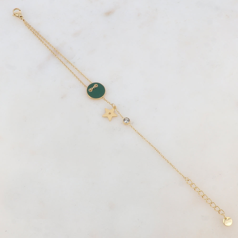 Bracelet avec étoile, oxyde de zirconium, bouton émaillé