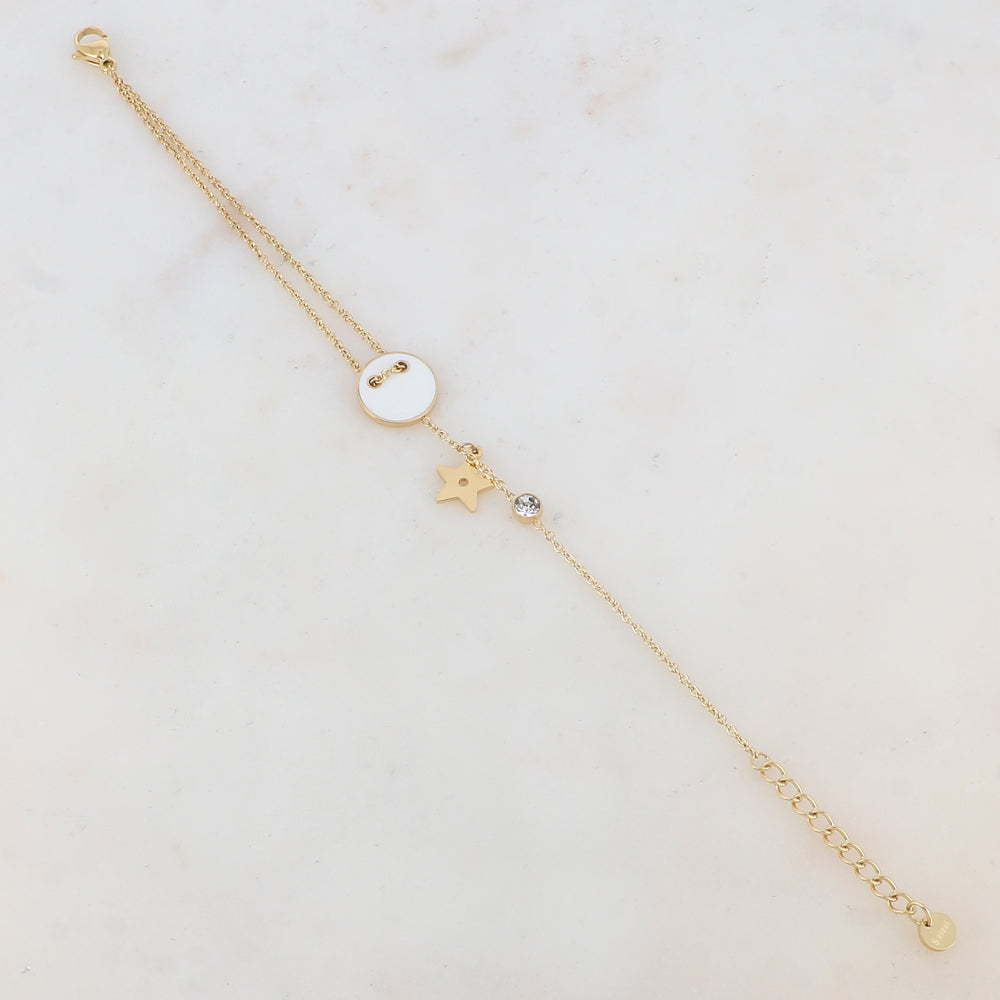 Bracelet avec étoile, oxyde de zirconium, bouton émaillé