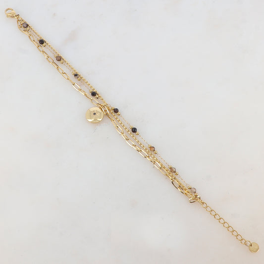 Bracelet trois rangs avec maille, pierres naturelles, étoile et strass
