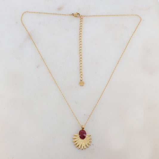 Collier avec pièce ovale émaillée et feuillage (40+7CM)