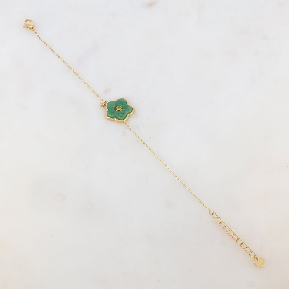 Bracelet avec petite boule, fleur en pierre naturelle, strass