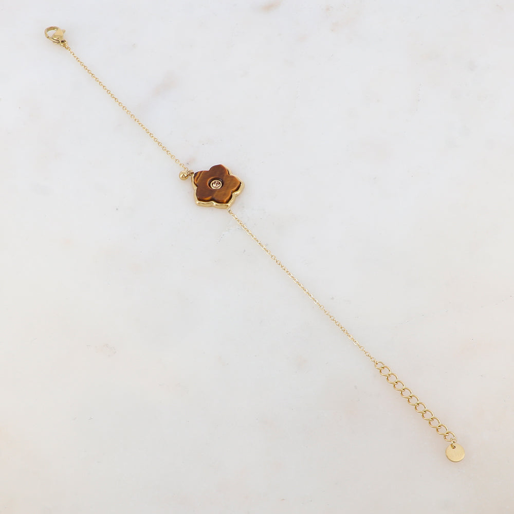 Bracelet avec petite boule, fleur en pierre naturelle, strass