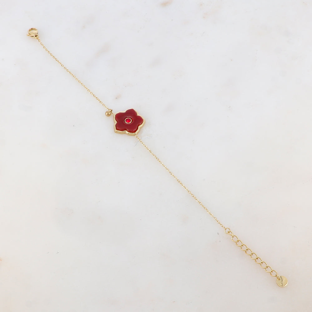 Bracelet avec petite boule, fleur en pierre naturelle, strass