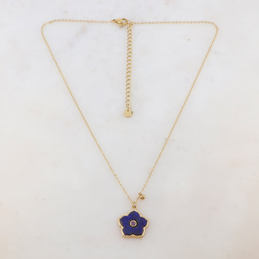 Collier avec petite boule, fleur en pierre naturelle, strass (39+7CM)