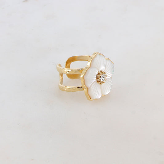 Bague 2 rangs avec une fleur nacrée - Nacre blanche