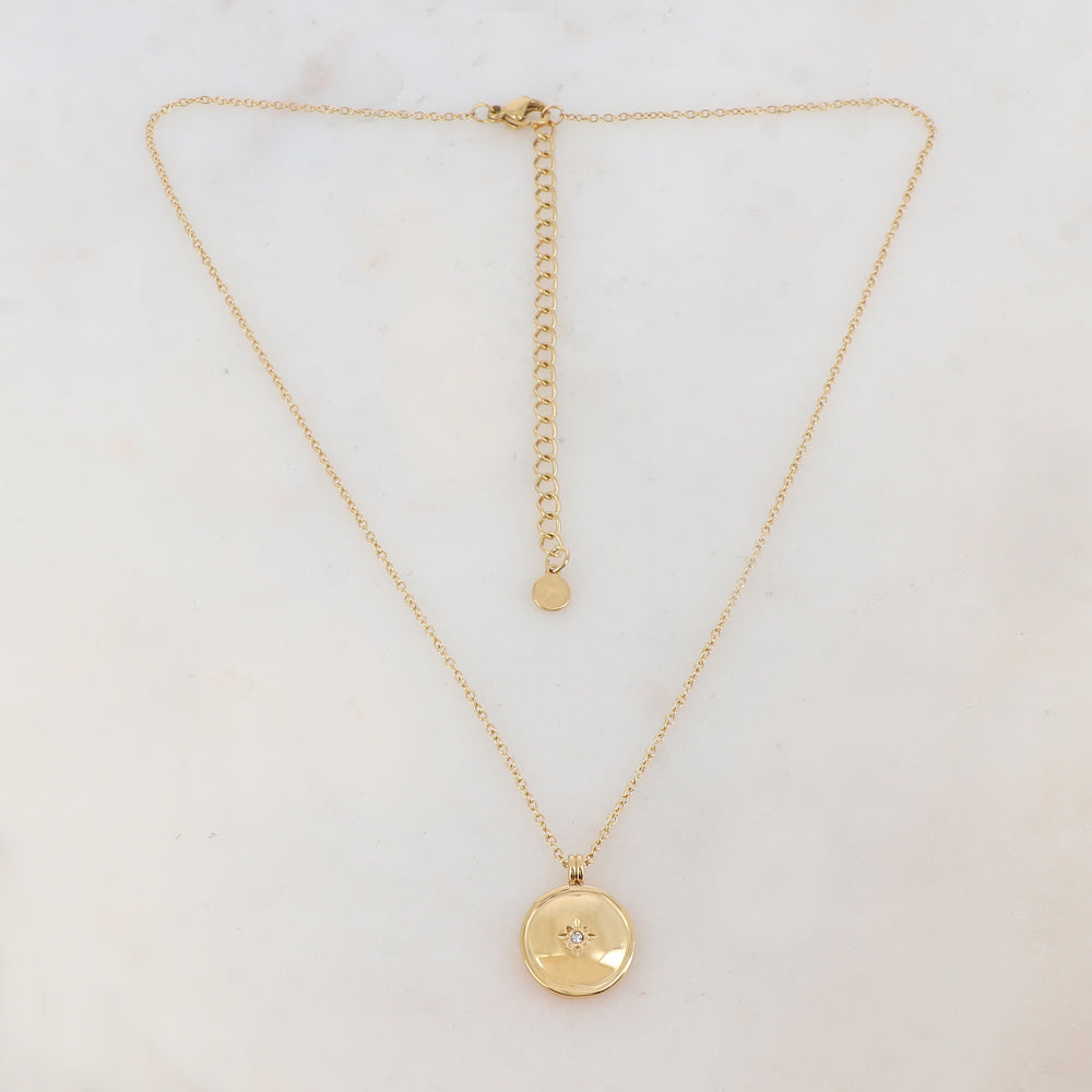 Collier avec pendentif rond, étoile et strass (38+7CM)
