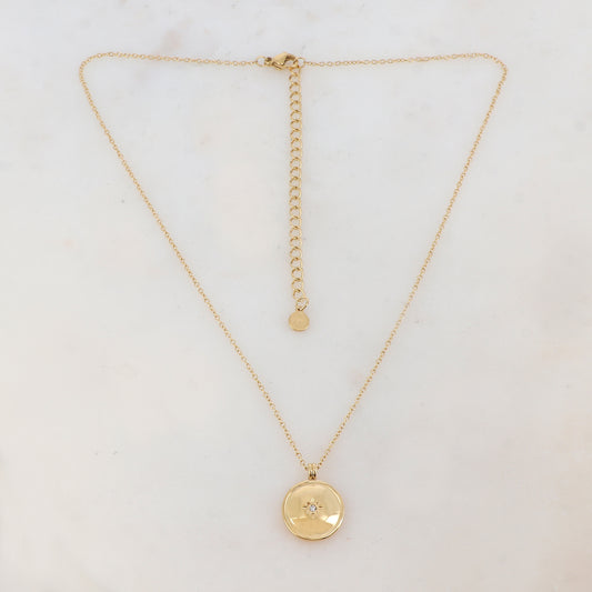 Collier avec pendentif rond, étoile et strass (38+7CM)