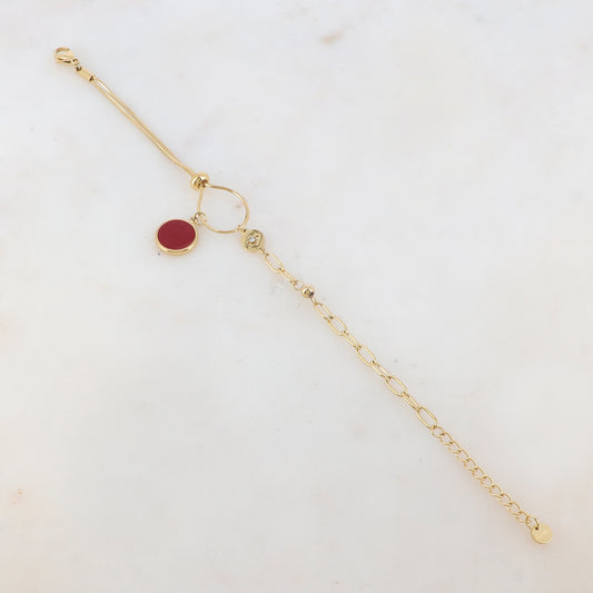 Bracelet en maille avec pièce ronde émaillée, strass, étoile, petite boule et rondelle