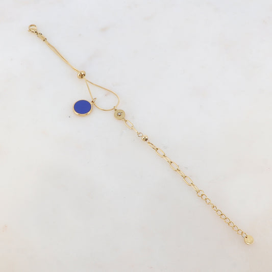Bracelet en maille avec pièce ronde émaillée, strass, étoile, petite boule et rondelle