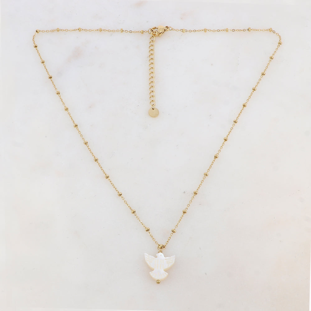 Collier avec pendentif oiseau en nacre (40+5CM)