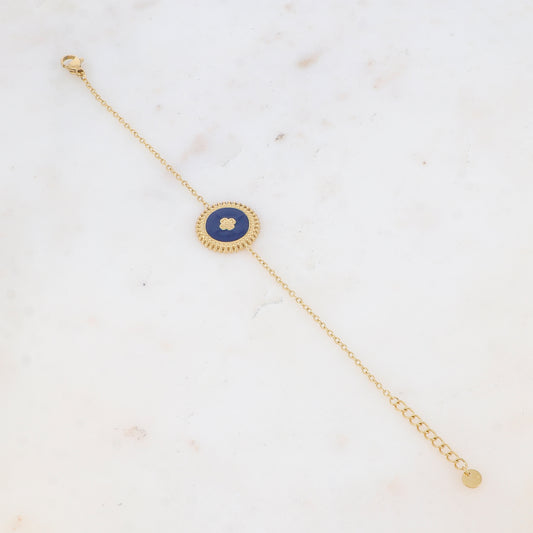 Bracelet avec pièce ronde émaillée, fleur gravée
