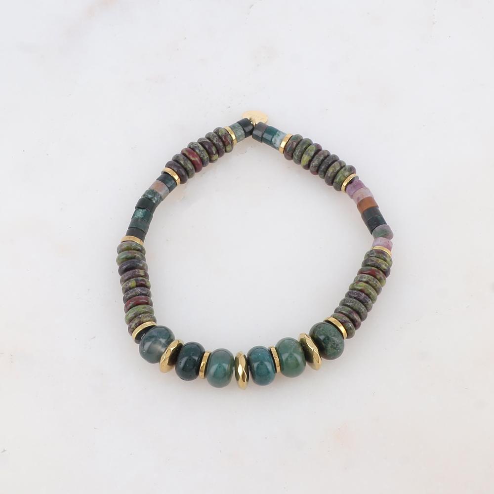 Bracelet élastique avec pierres naturelles et perles heishi
