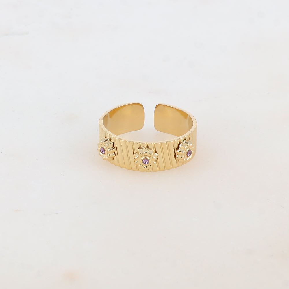 Bague avec 3 fleurs et strass