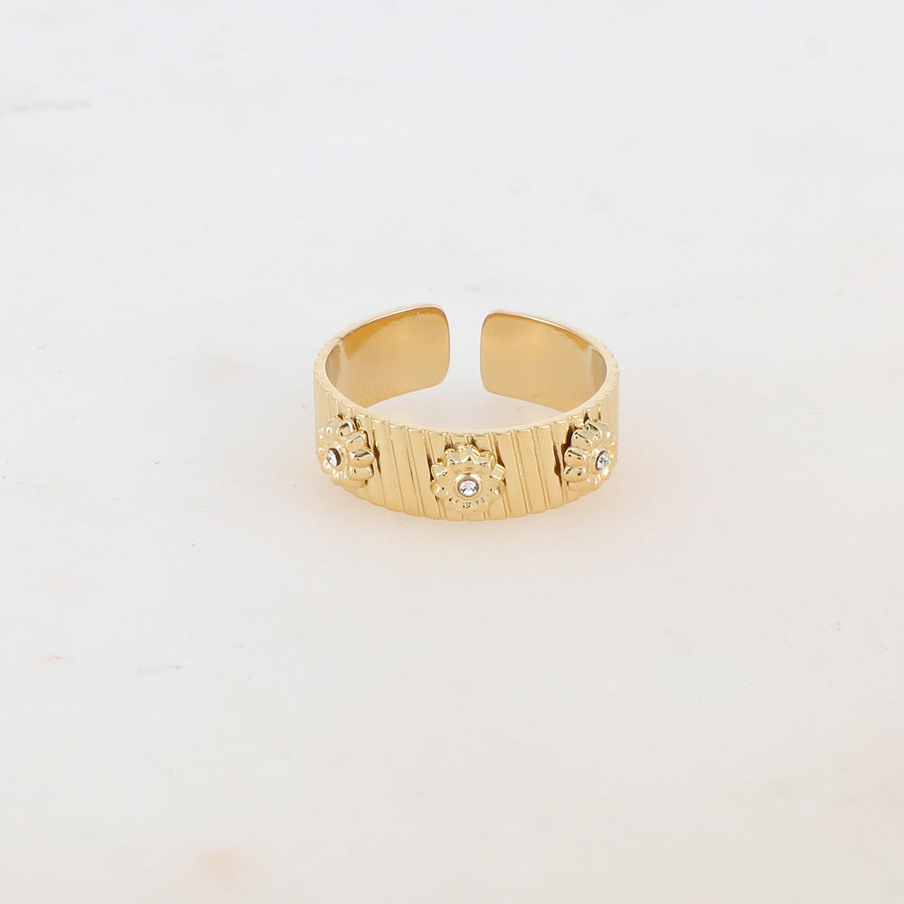 Bague avec 3 fleurs et strass