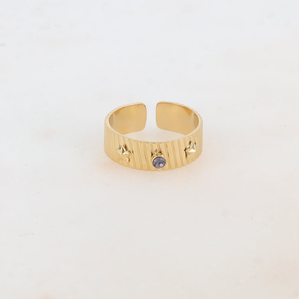 Bague avec 2 étoiles et 1 strass