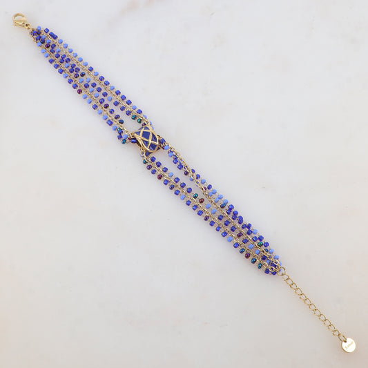 Bracelet trois rangs avec pâtes de verre et pièce émaillée style graphique