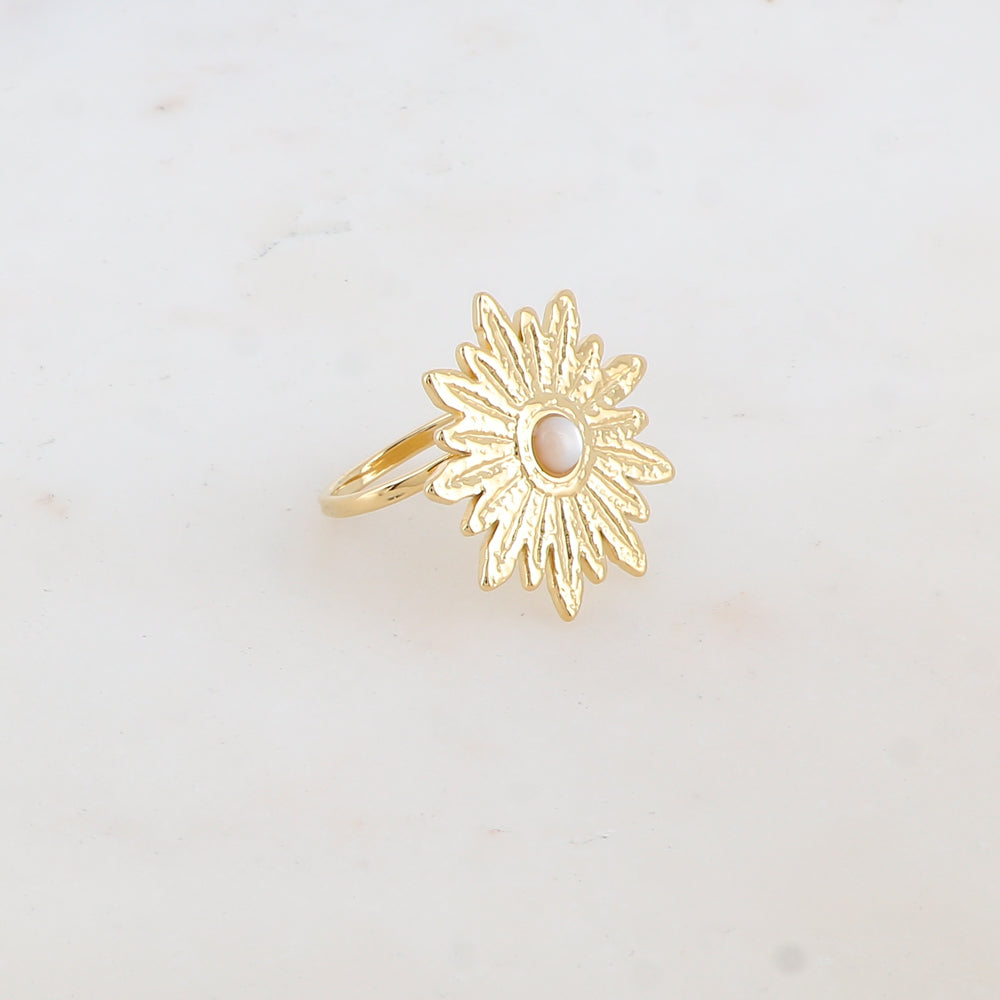 Bague fleur avec pierre naturelle