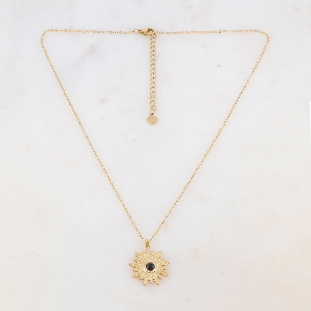 Collier avec pendentif fleur et pierre naturelle (40+5CM)
