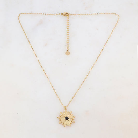 Collier avec pendentif fleur et pierre naturelle (40+5CM)