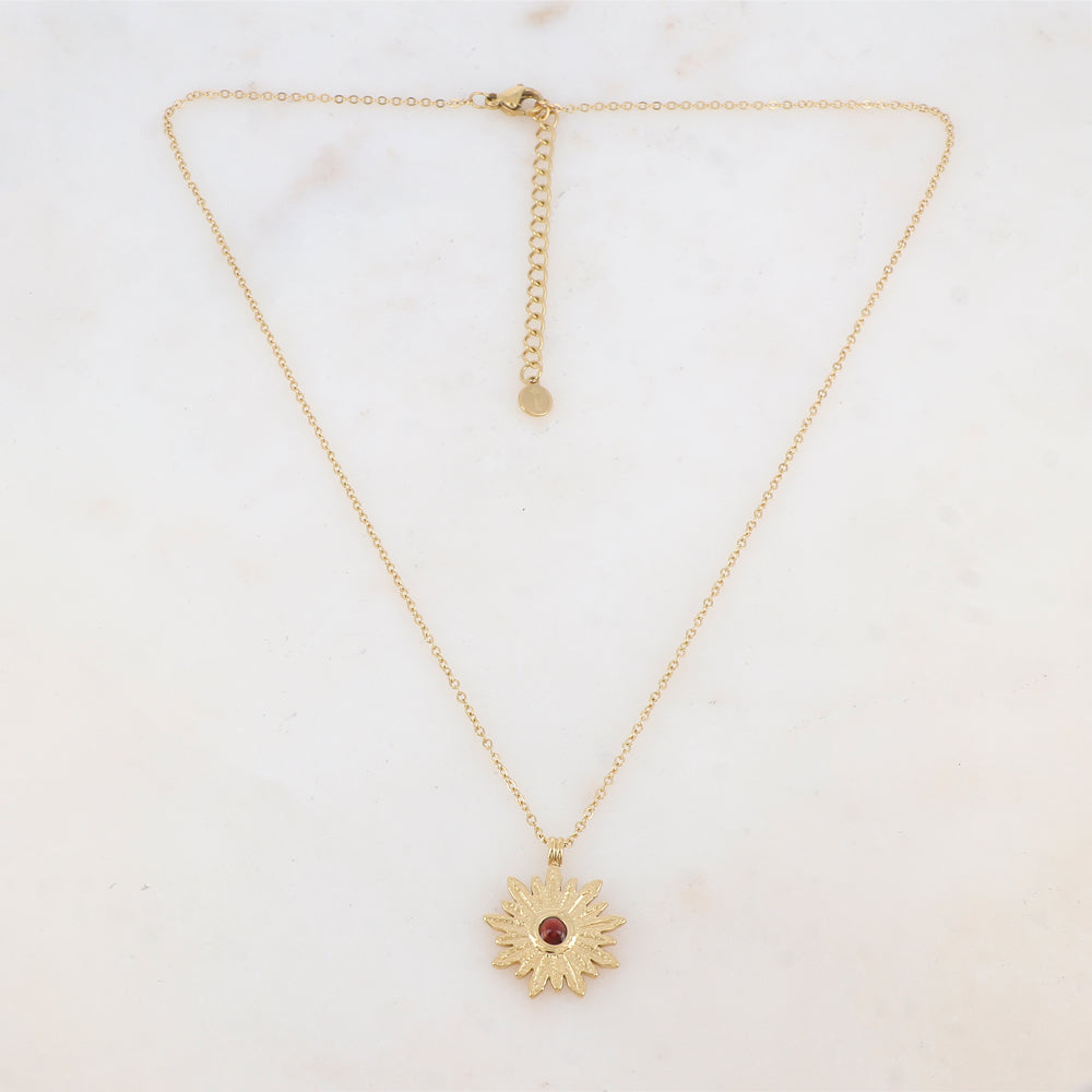 Collier avec pendentif fleur et pierre naturelle (40+5CM)