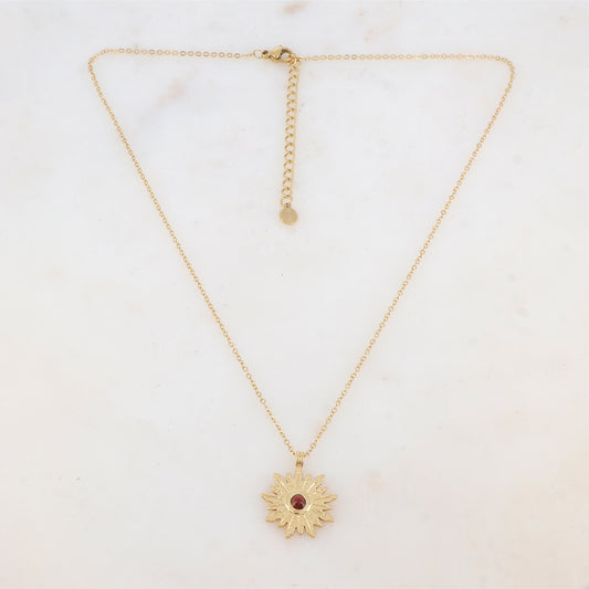 Collier avec pendentif fleur et pierre naturelle (40+5CM)