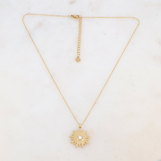 Collier avec pendentif fleur et nacre blanche (40+5CM)