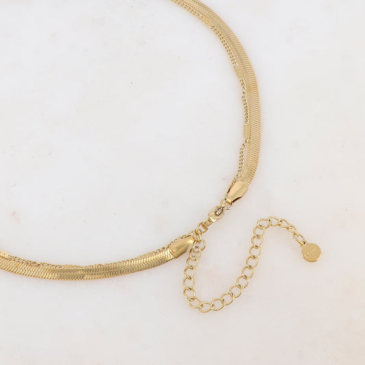 Collier 2 rangs avec maille, pendentif fleur et pierre naturelle (40/48+7CM)