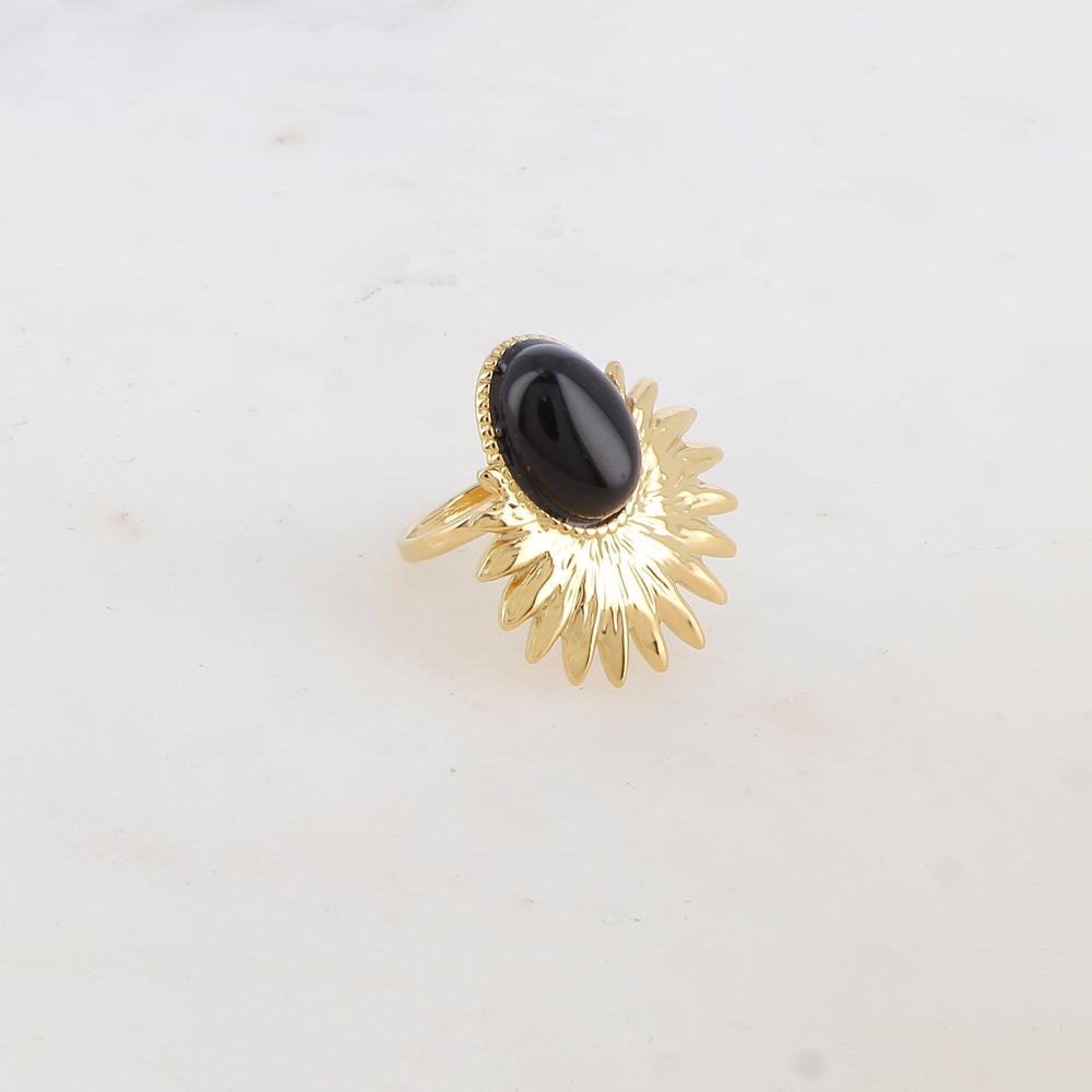 Bague feuillage avec pierre naturelle - Onyx