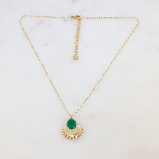 Collier avec pendentif feuillage, pierre naturelle (40+5CM)