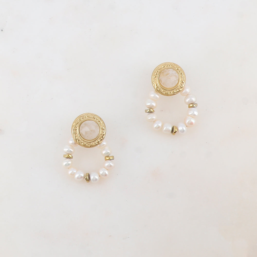B.O à puce pendantes avec perles d'eau douce 2 x 3,3 cm