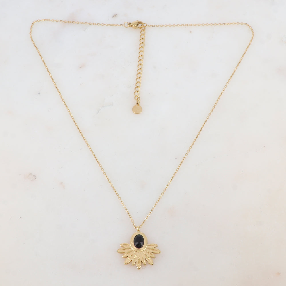 Collier avec pendentif feuillage, pierre naturelle (40+5CM)