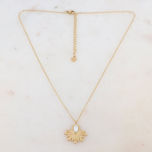 Collier avec pendentif feuillage, nacre (40+5CM)