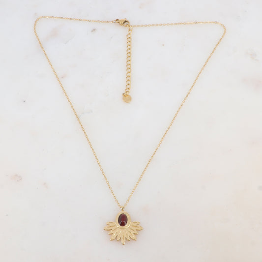 Collier avec pendentif feuillage, pierre naturelle (40+5CM)