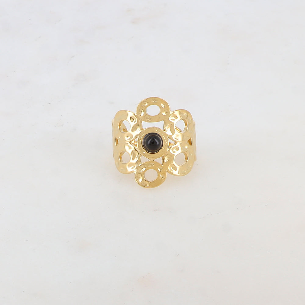 Bague ajourée avec multi-ronds, pierre naturelle - Onyx
