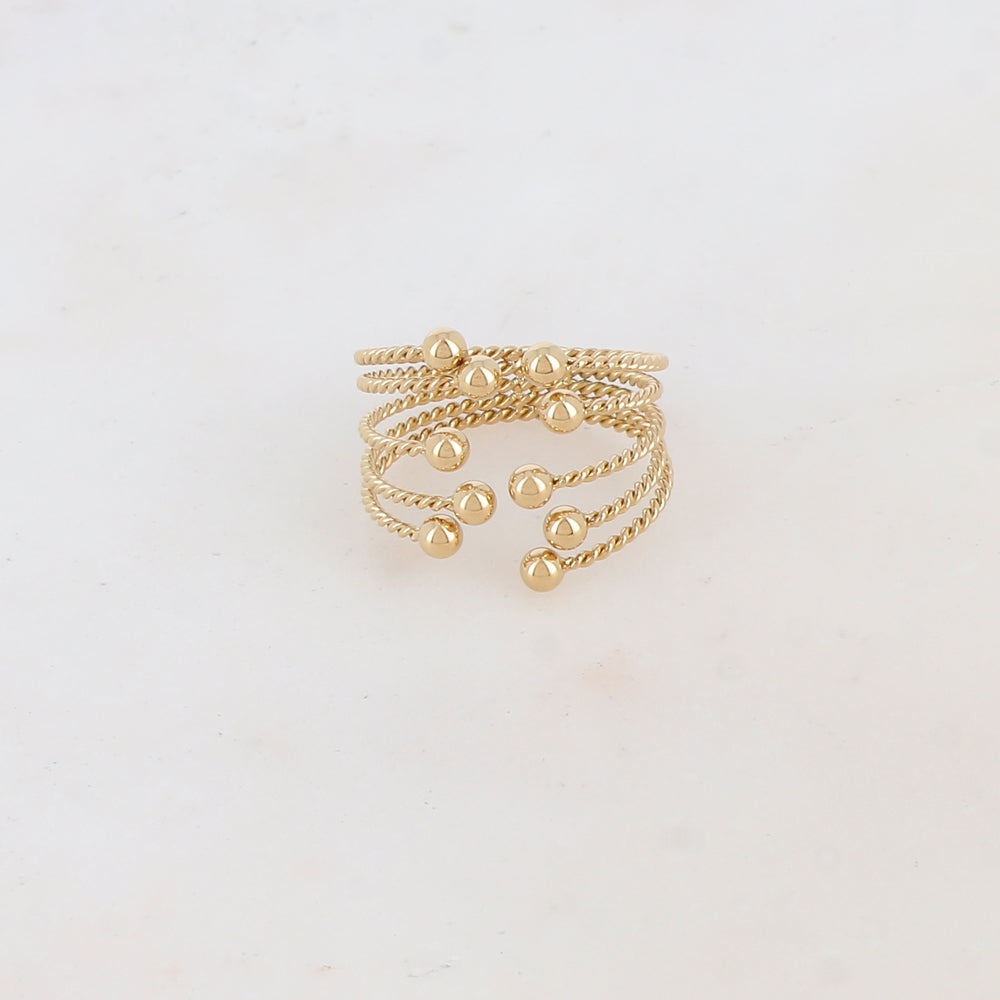 Bague 5 rangs torsadée avec 10 petites boules