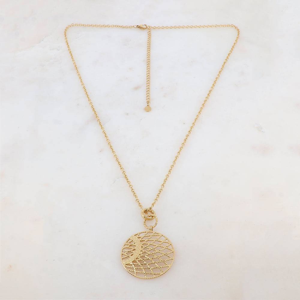 Collier avec pendentif rond ajouré de façon graphique (60+10CM)