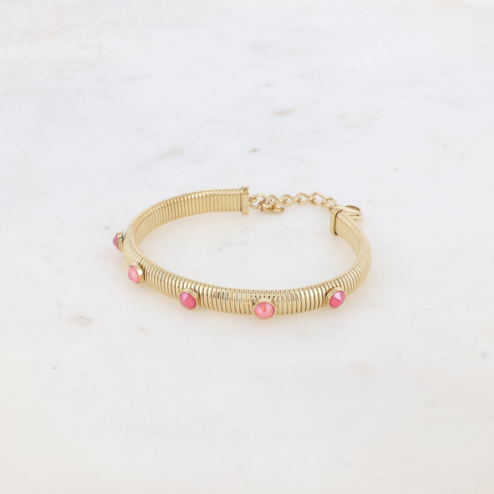 Jonc strié - monture dorée - orné de cristaux de Swarovski® PP20- Royal red & Light coral