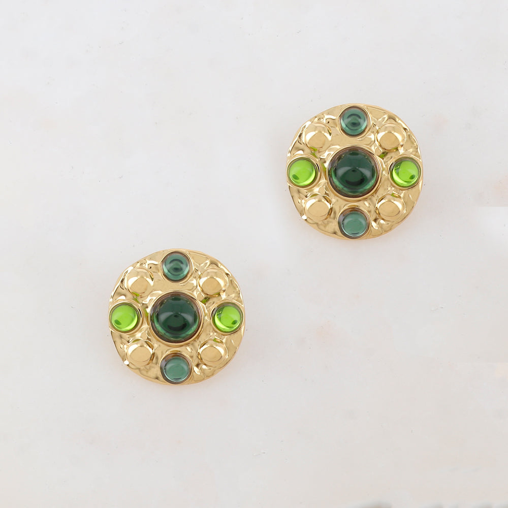 B.O à puce rondes avec 5 pâtes de verre rondes Diamètre : 2,7 cm.