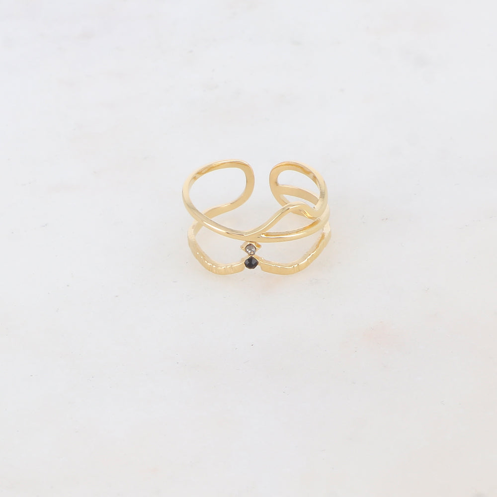 Bague multi-rangs avec deux strass