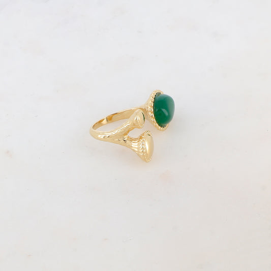Bague avec 3 pièces ovales, pierre naturelle - Jade vert
