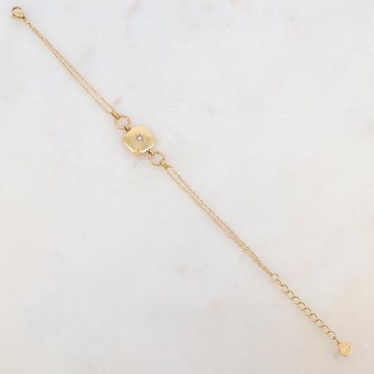Bracelet deux rangs avec anneaux, pièce carrée, étoile et strass