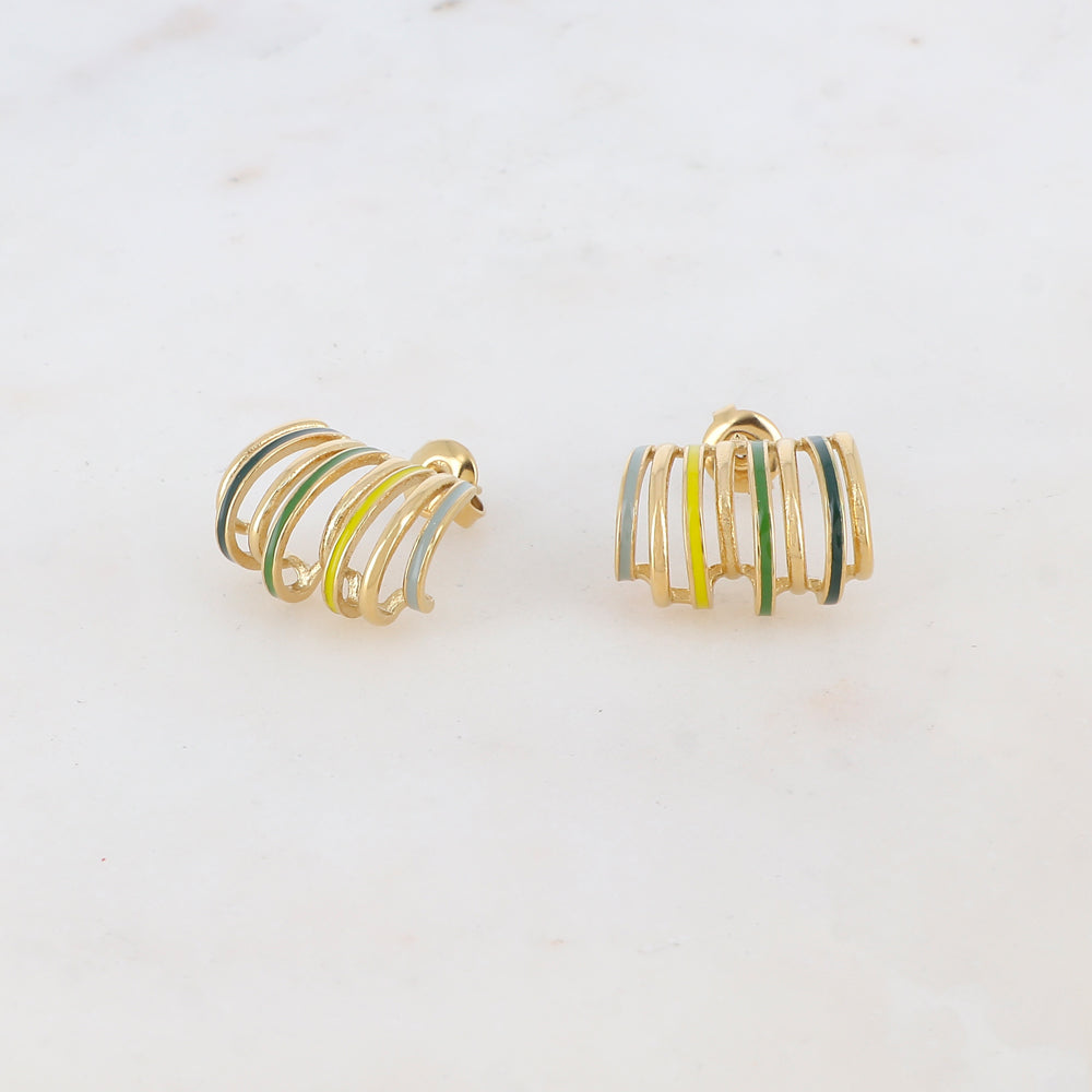 Créoles à puce 8 rangs avec effet lisse et émaillées 1,4 x 1,9 cm.