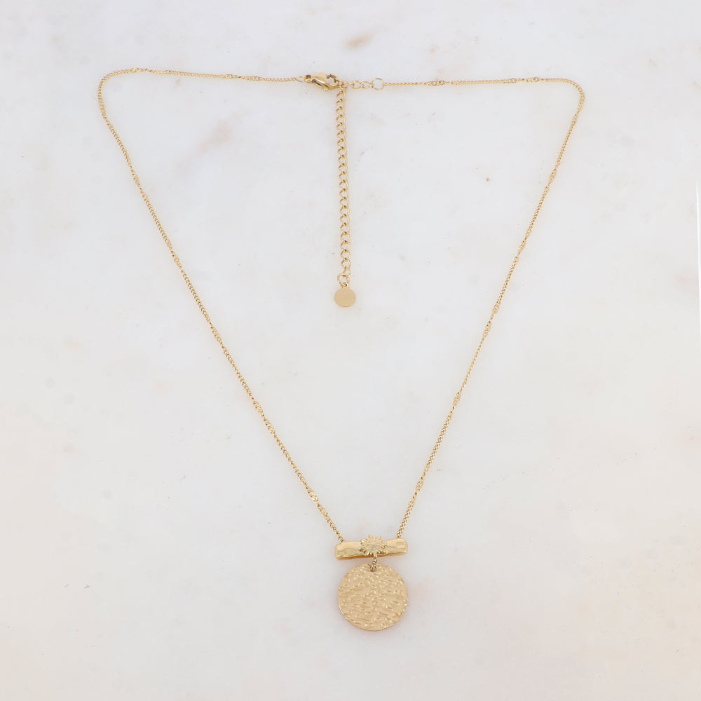 Collier avec pièce géométrique, étoile, pendentif rond martelé (40+7CM)