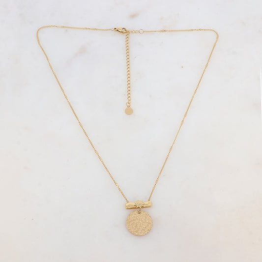 Collier avec pièce géométrique, étoile, pendentif rond martelé (40+7CM)